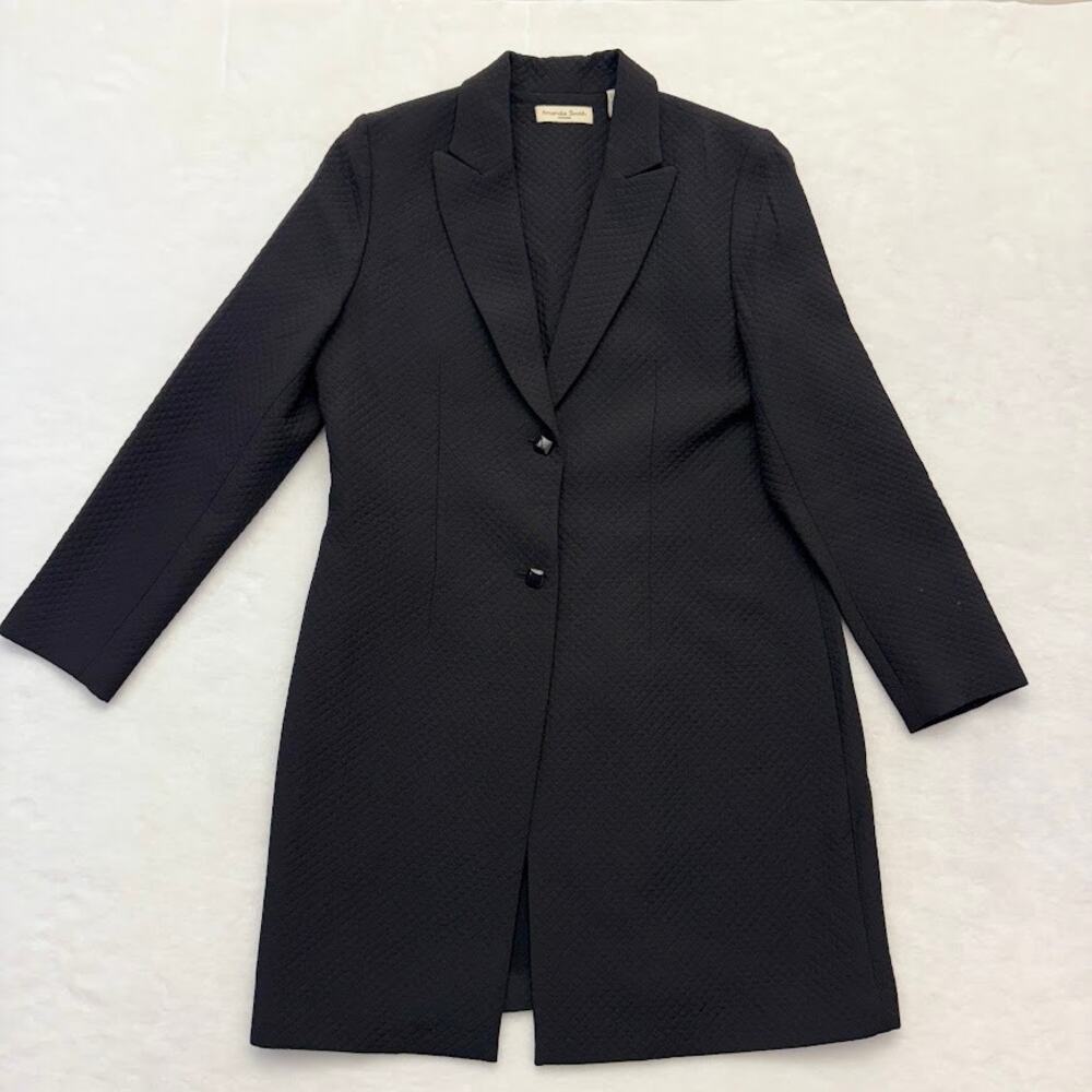 Vintage Amanda Smith Dresses Black Quilted Duster 2 Button Trench Coat Size 8